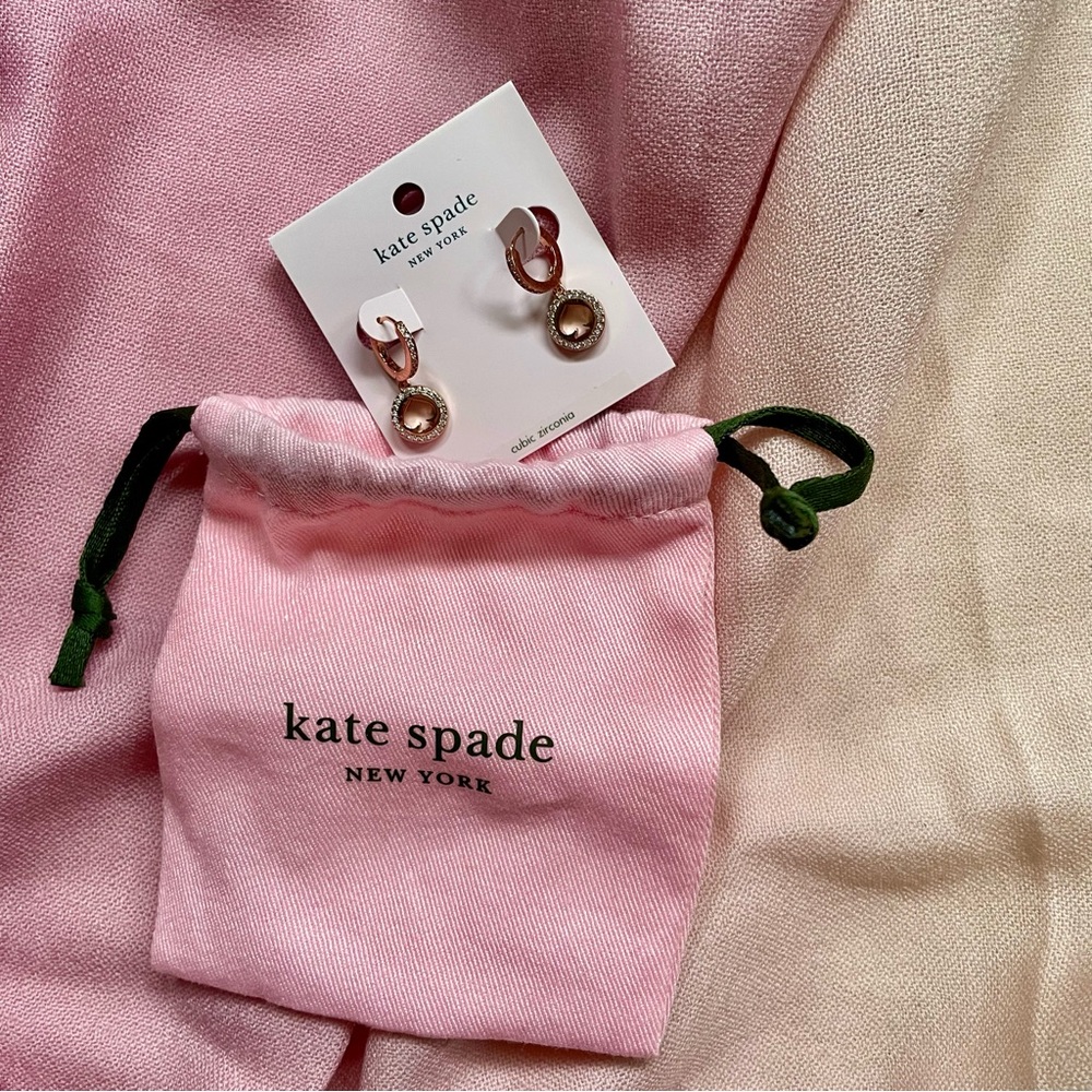 Kate Spade Spot The Spade Pave Huggies | Rose Gold CZ Earrings - Picture 2 of 3